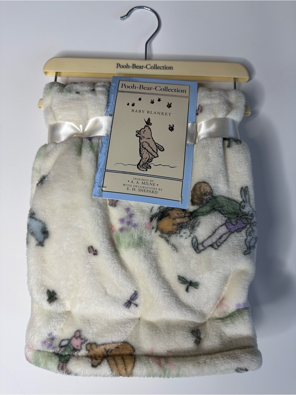 Pooh Bear Collection Cream Plush Baby fuzzy blanket with Winnie the Pooh design